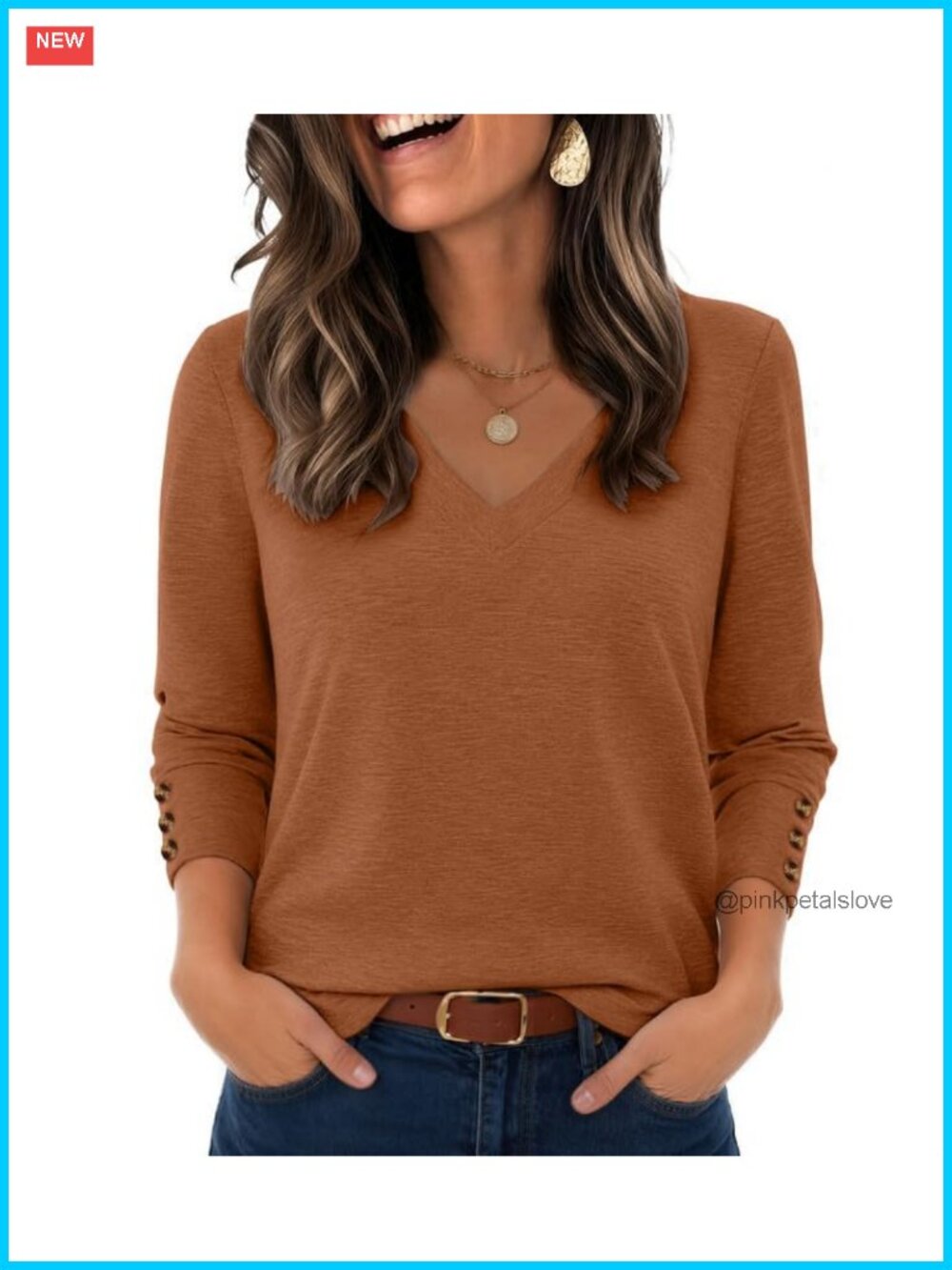 Women's Long Sleeve V Neck Tunic Top Loose Fit Pullover Blouse